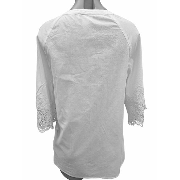 Alessa W Womens White Smocked Lace Peasant Tunic Blouse 3/4 Sleeve Size 6 Fairy - Picture 6 of 14